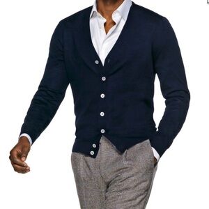 Suitsupply Merino Wool Navy Blue Fitted Cardigan Sweater Size Medium